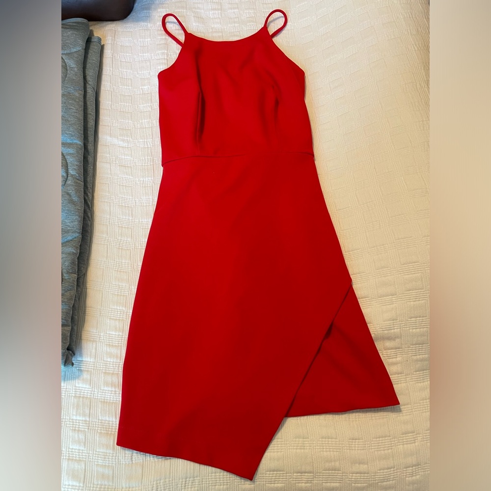 Teeze Me Red Asymmetrical Sheath Dress Halter Sleeveless